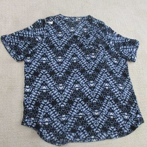 Cato Blouse Womens XL Blue Black Short Sleeve Flowy Lightweight V Neck